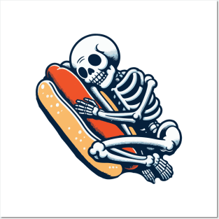 skeleton hug hot dog Posters and Art